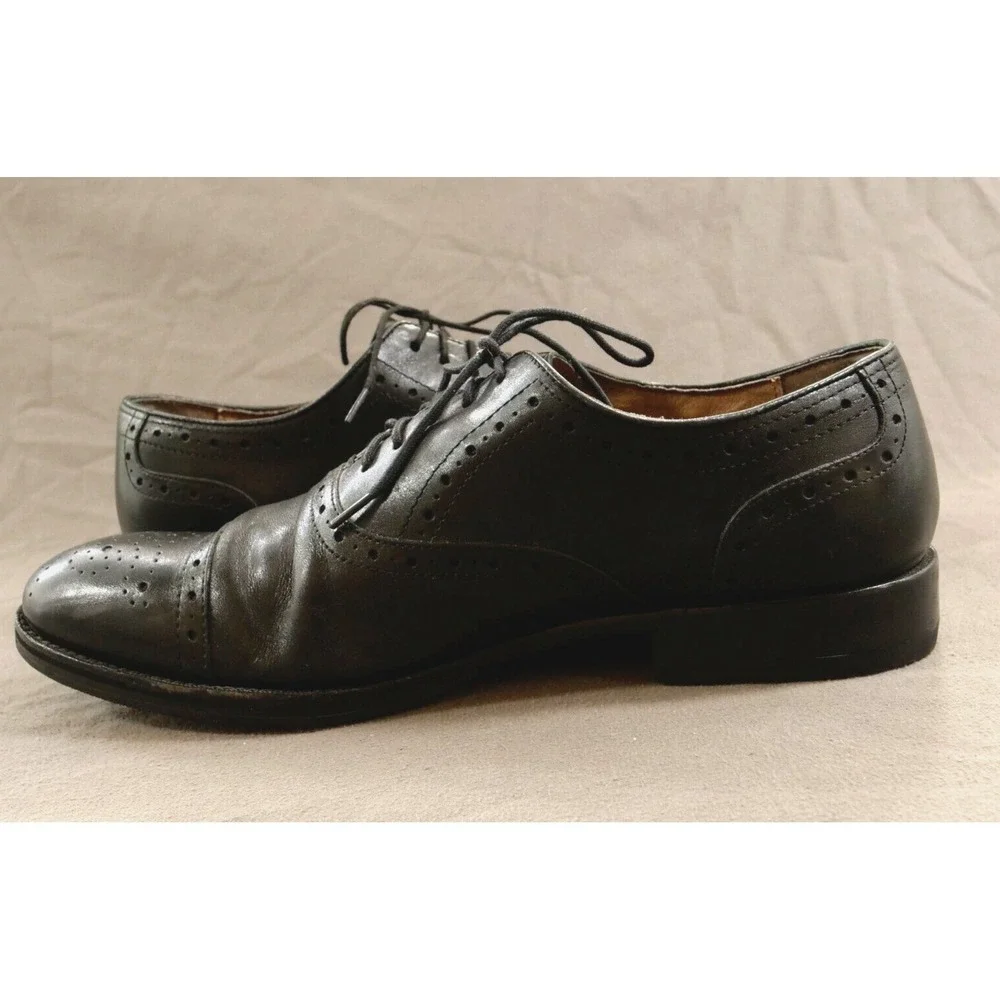 Johnston & Murphy Oxford Mens 9.5 M Black Cap Toe  Lace Up Leather